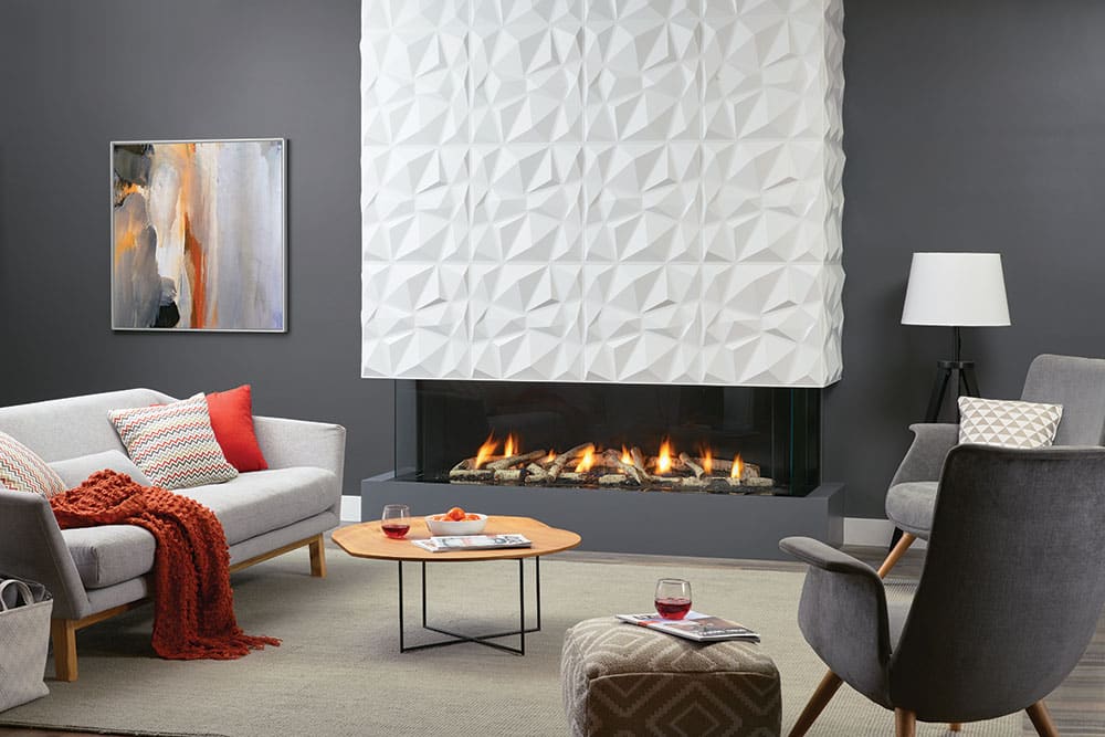 Regency City Series San Francisco Bay 60 large 3-sided designer gas fireplace with birch logs