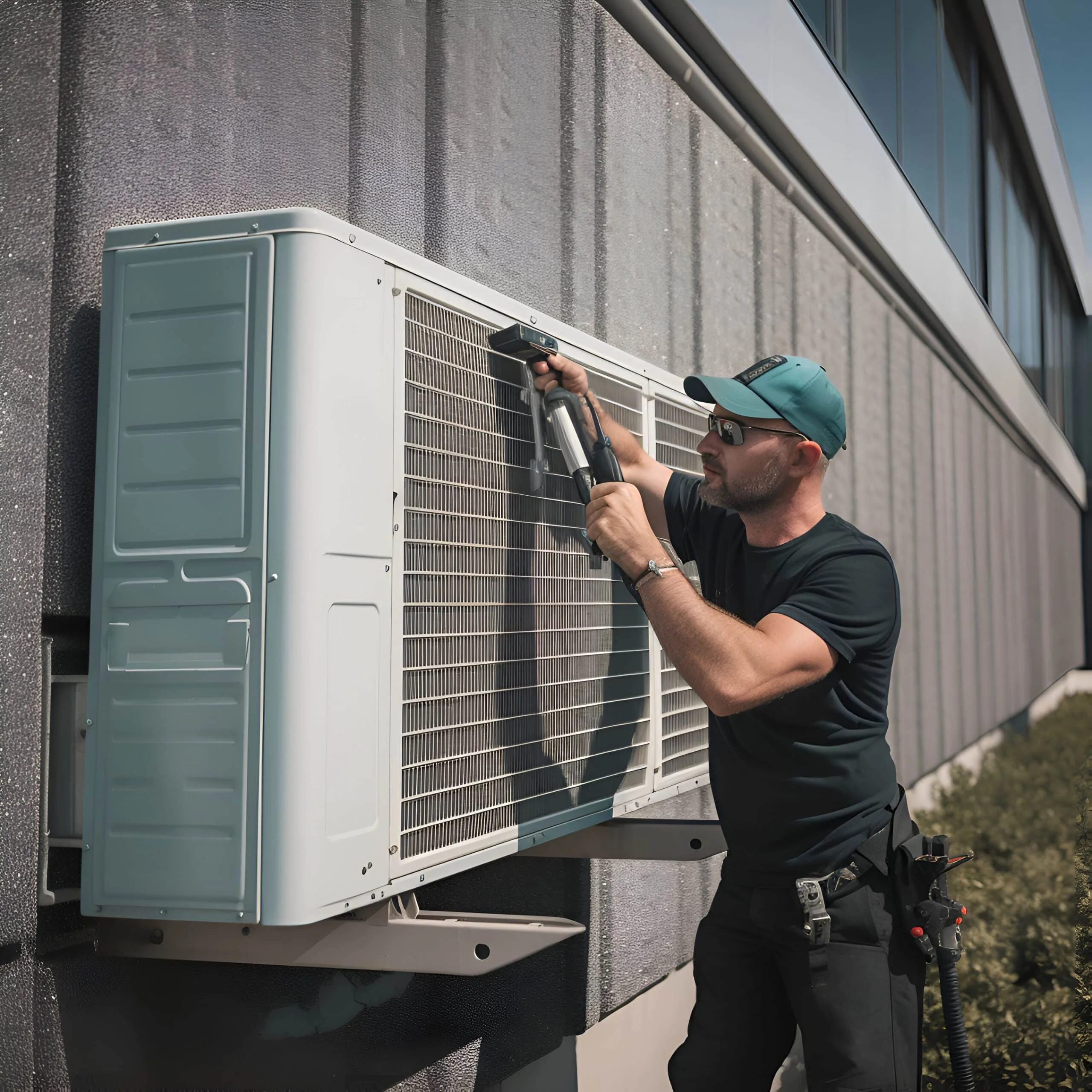 HVAC tech installing an air conditioner