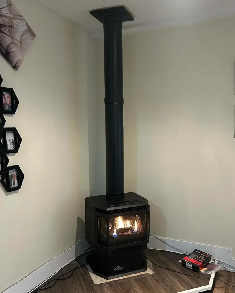 Fireplace with direct exhaust through the ceiling
