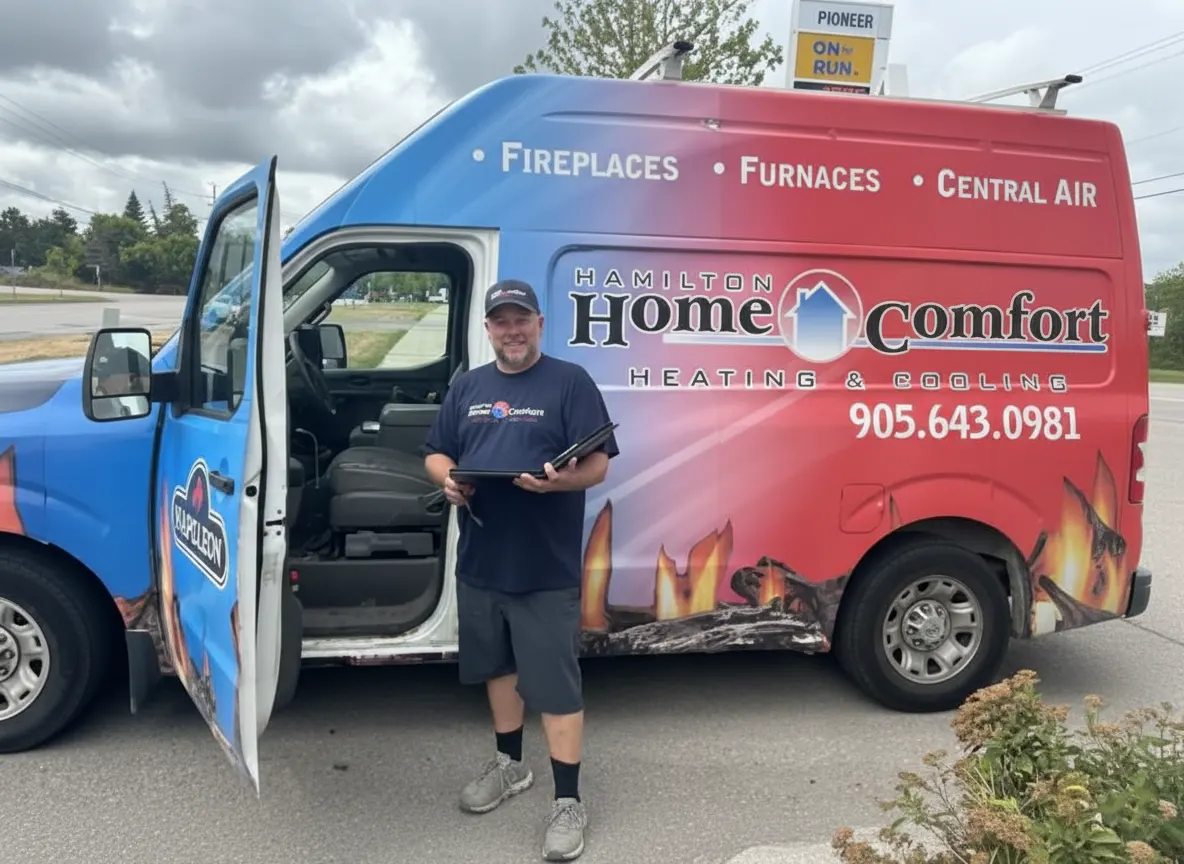 Hamilton Home Comfort team member outside of a company van