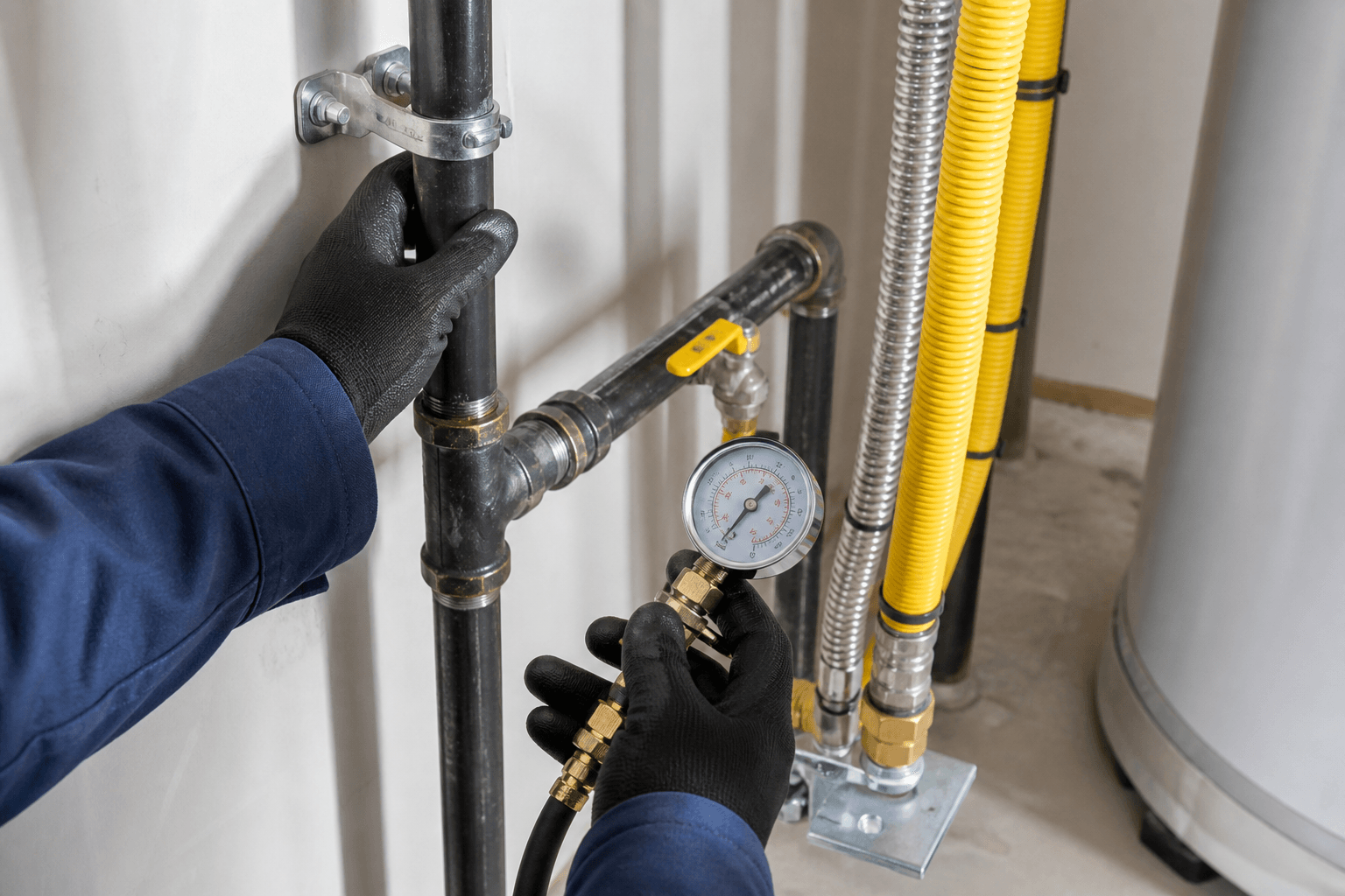 Black iron pipe and flexible CSST gas line pressure test
