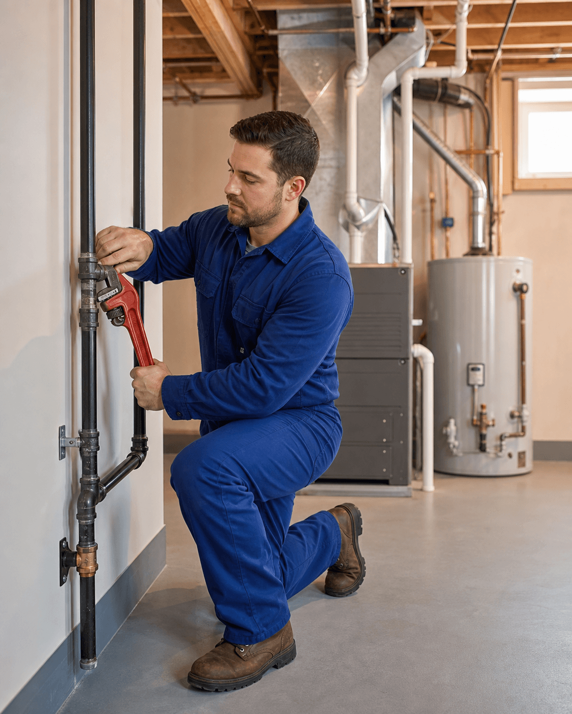 Hamilton gas fitter installing a certified black iron natural gas line