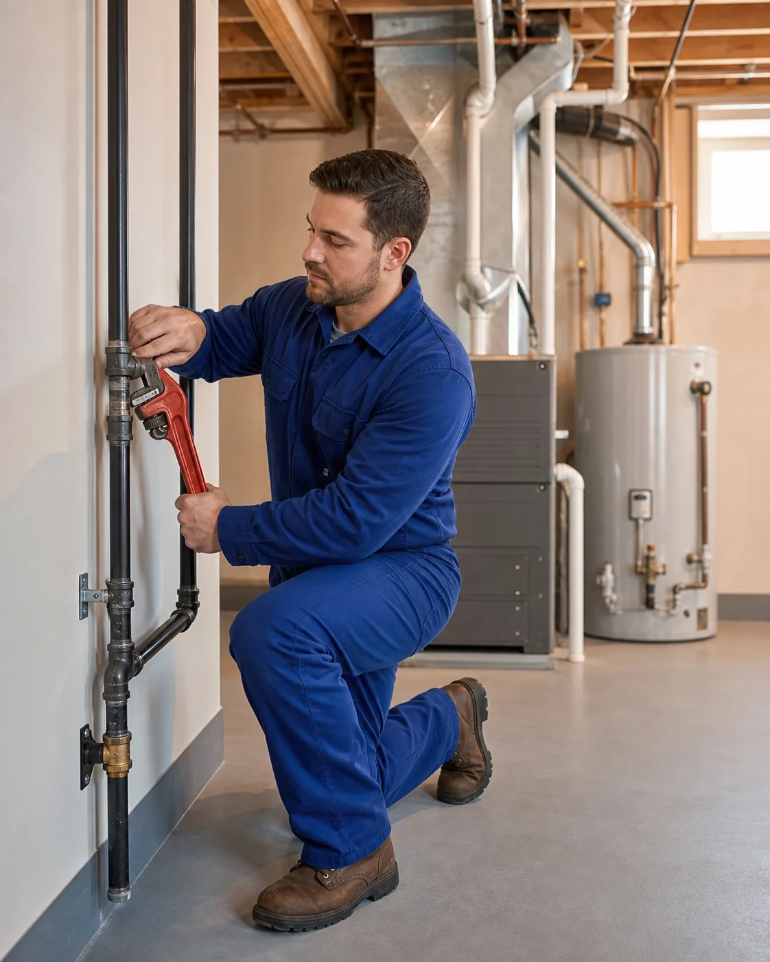 Hamilton gas fitter installing a certified black iron natural gas line